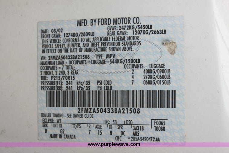 image for item H7488 2003 Ford Windstar LX minivan