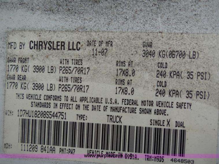 image for item I1000 2008 Dodge Ram 1500 Quad Cab pickup truck