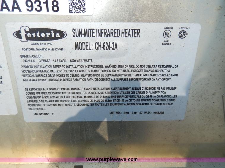 image for item AA9318 (5) Fostoria Sun-Mite infrared heaters