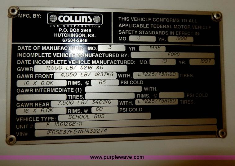image for item D8092 1998 Ford Collins school bus