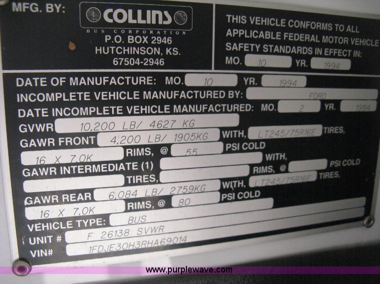 image for item D8365 1994 Ford E350 Collins transit bus