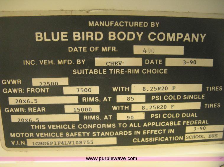image for item D8386 1990 Chevrolet 60 Blue Bird school bus