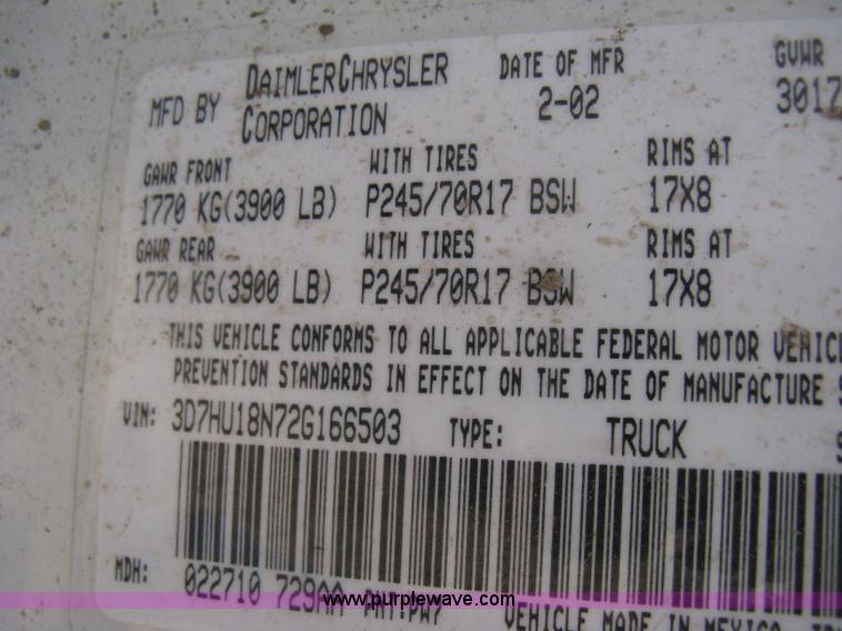 image for item D8391 2002 Dodge Ram 1500 SLT Quad Cab pickup truck