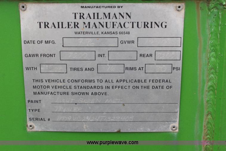 image for item G5190 1996 Trailmann gooseneck recycle trailer