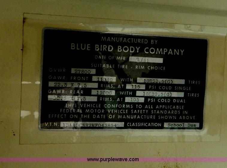 image for item G7874 1991 Blue Bird TC2000 bus