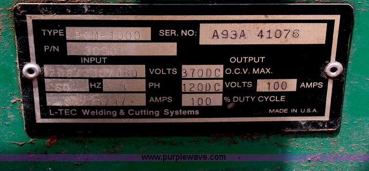 image for item G5026 L-Tec PCM-1000 plasma cutter