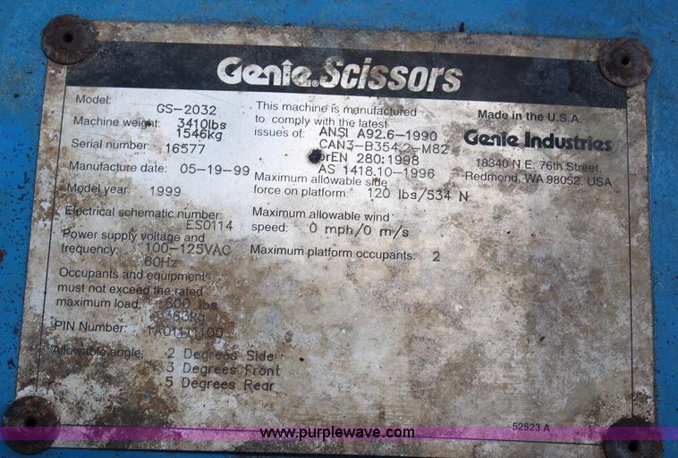 image for item G5120 1999 Genie GS2032 electric scissor lift