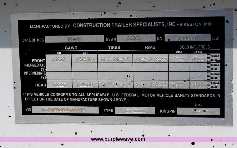 image for item G5013 2003 Construction belly dump trailer