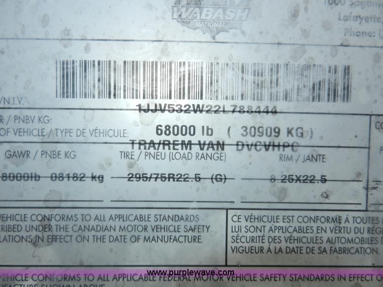 image for item H3070 2002 Wabash 53' dry van trailer