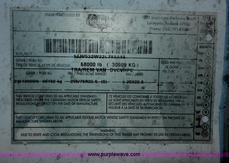 image for item H3070 2002 Wabash 53' dry van trailer