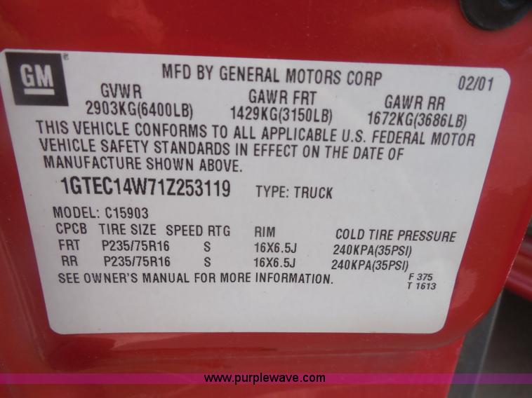 image for item H3509 2001 GMC Sierra 1500 SL pickup truck