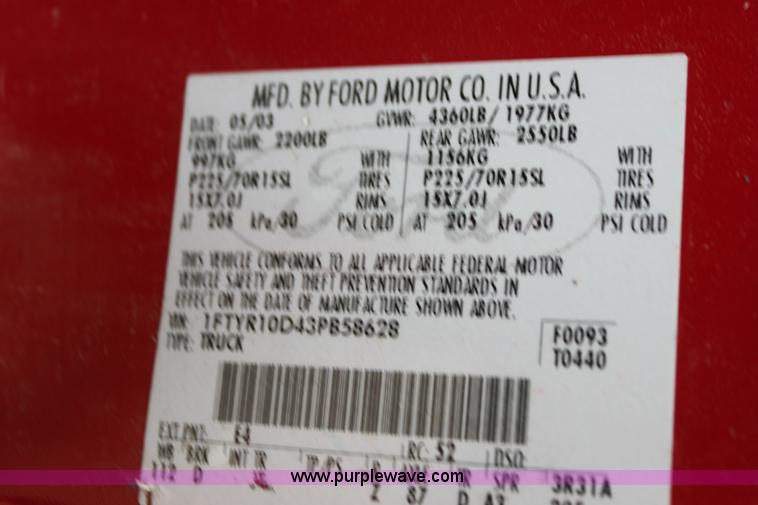 image for item H7448 2003 Ford Ranger pickup truck