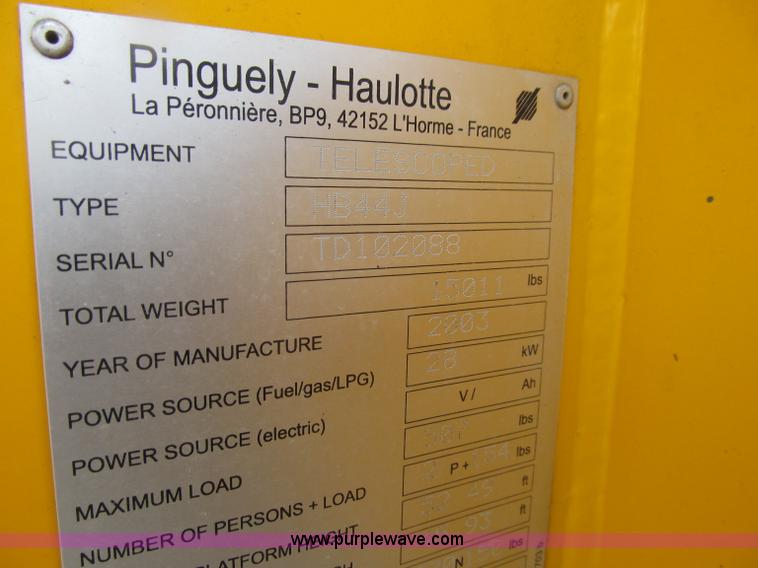 image for item D7425 2003 Haulotte HB44J rough terrain telescopic manlift