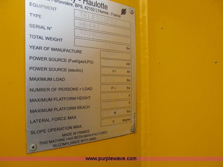 image for item D7425 2003 Haulotte HB44J rough terrain telescopic manlift