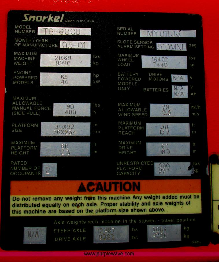 image for item E7274 Snorkel TB60 60' boom lift