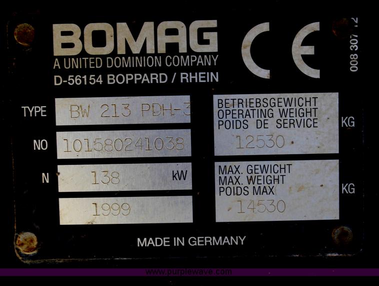 image for item G5058 1999 Bomag vibratory pad foot roller