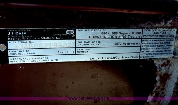 image for item H7394 1992 Case 580 Super K backhoe