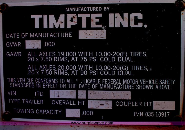 image for item G5730 1993 Timpte hopper trailer