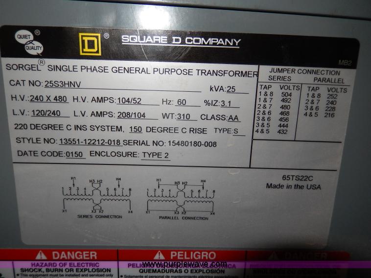 image for item AA9282 Square D purpose transformer