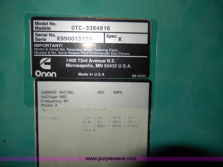 image for item AA9287 Onan transfer switch