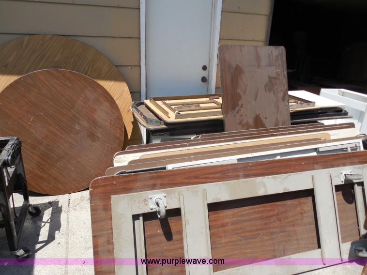 image for item AN9743 Approximately 15 assorted folding tables and flatbed table cart