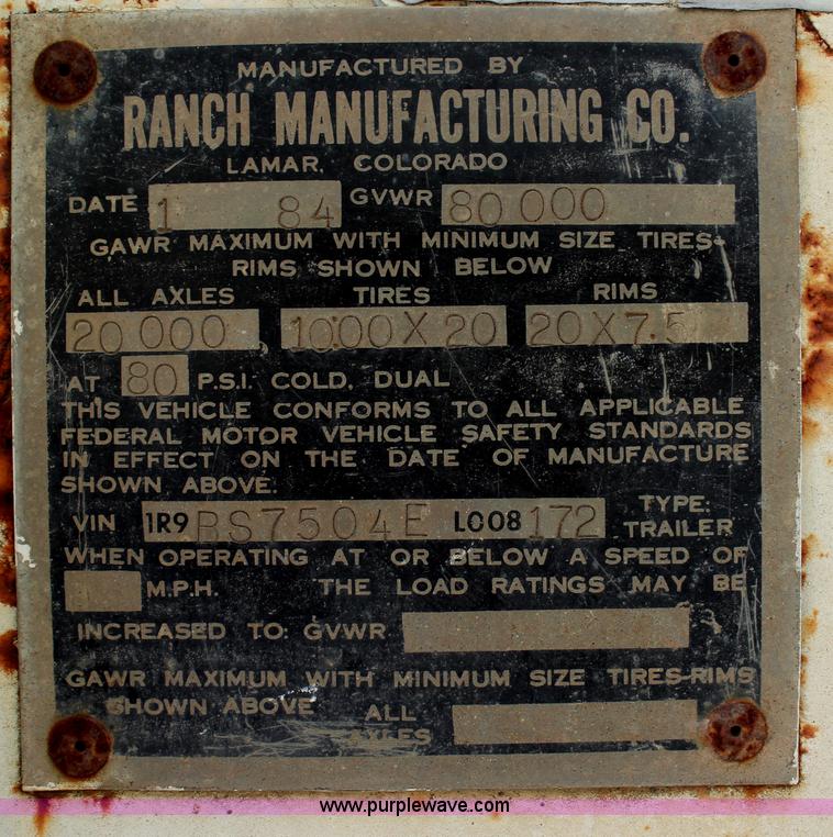 image for item G5294 1984 Ranch 27' belly dump trailer