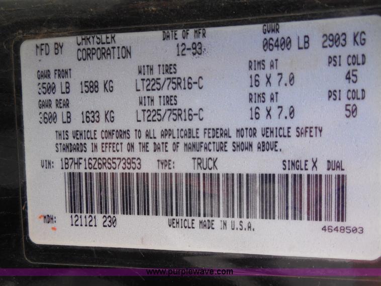 image for item H9961 1994 Dodge Ram 1500 pickup truck