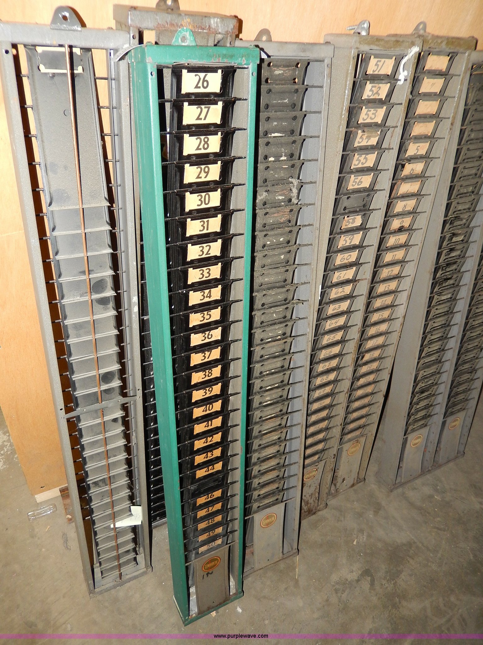 (8) metal time card holders in Lawrence, KS Item AS9403 sold Purple