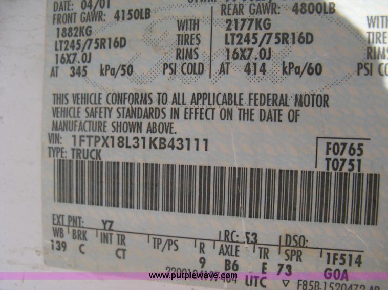 image for item D8459 2001 Ford F150 XL SuperCab pickup truck