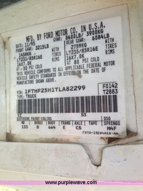 image for item F5173 1996 Ford F250 XL HD pickup truck