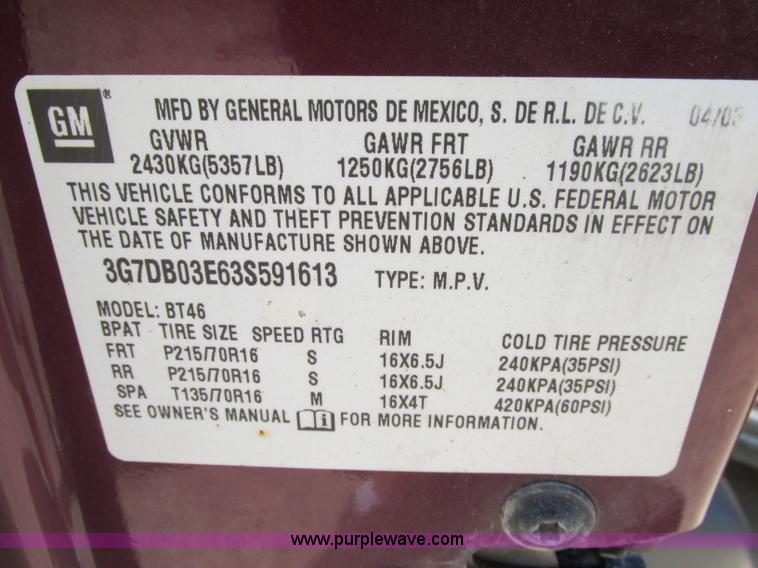 image for item F5174 2003 Pontiac Aztek SUV