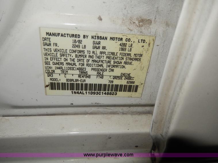 image for item I4475 2003 Nissan Altima <br />Non-repairable title, parts only