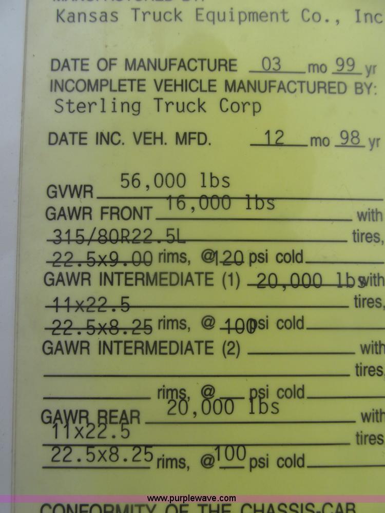 image for item F7029 1999 Sterling L9511 tandem axle dump truck