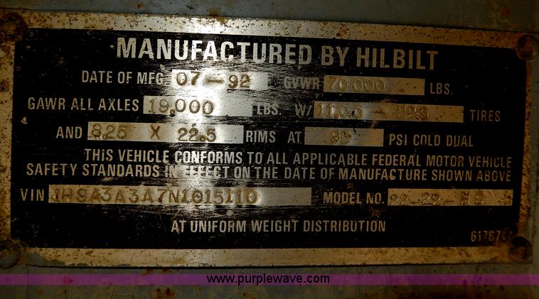 image for item I4383 1992 Hilbilt end dump trailer