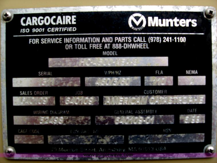 image for item B6419 1999 Cargoaire desiccant honeycombe dehumidifier