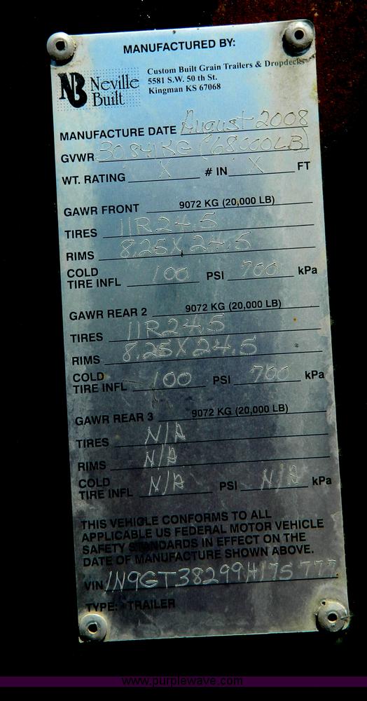 image for item G7955 2009 Neville steel double hopper grain trailer