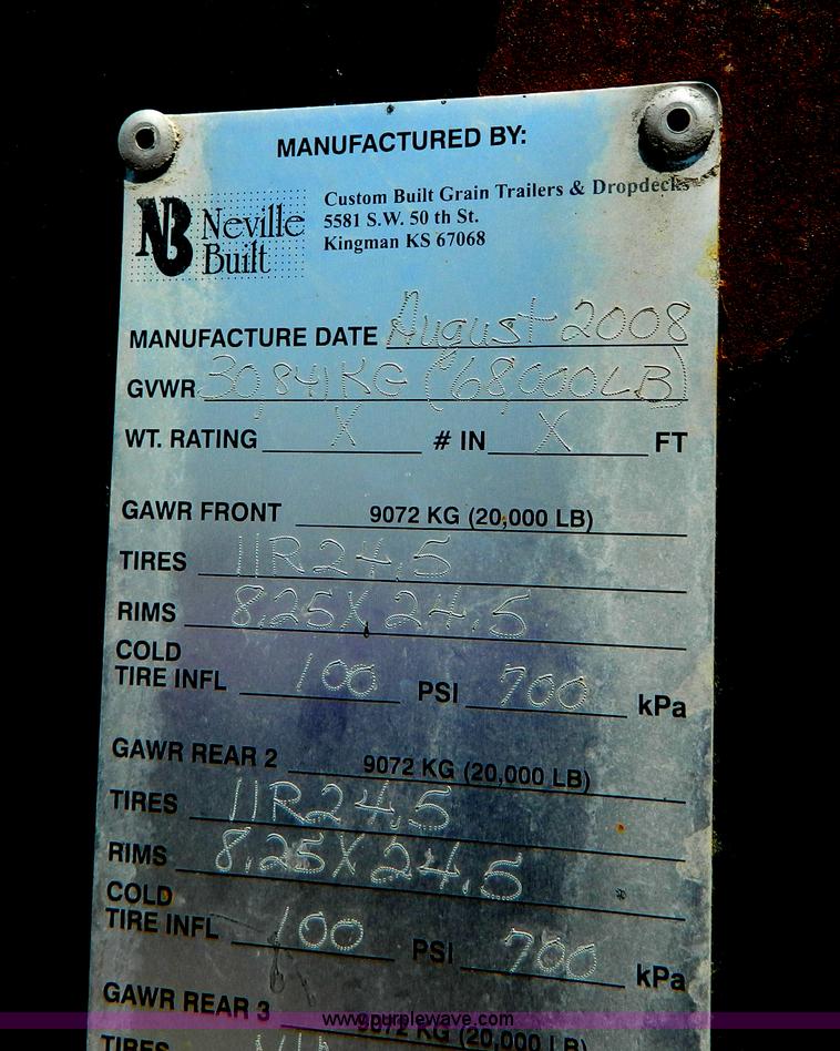 image for item G7955 2009 Neville steel double hopper grain trailer