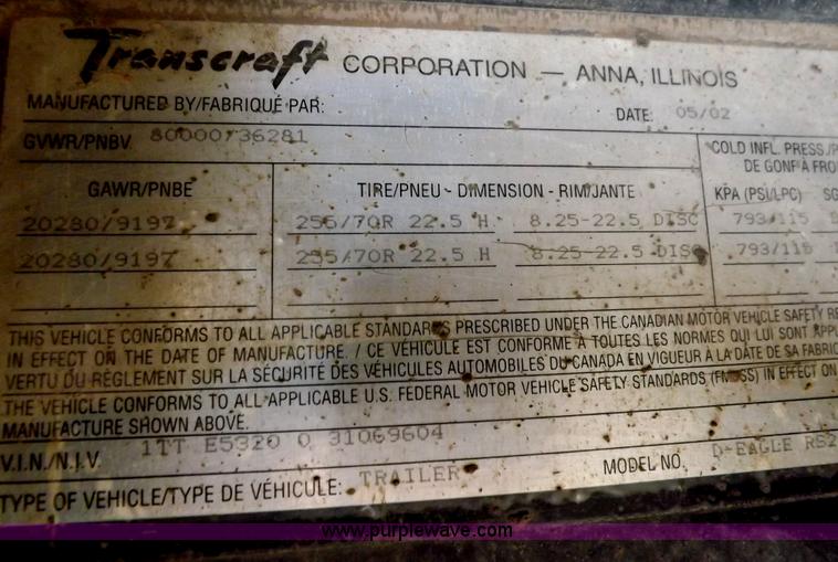 image for item I7689 2003 Transcraft Eagle step deck trailer