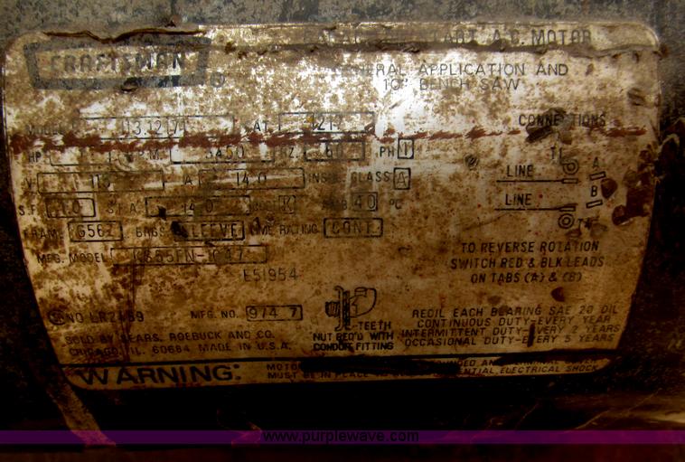 image for item AE9466 1974 Sears Roebuck 10" table saw