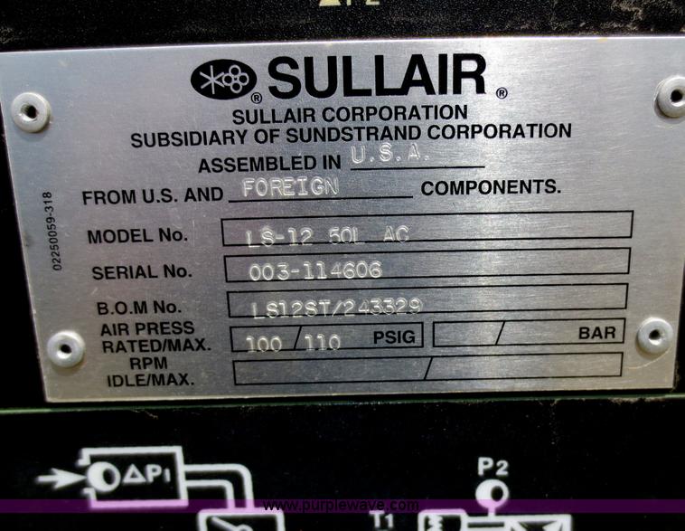 image for item D5963 1998 Sullair LS-12 screw air compressor