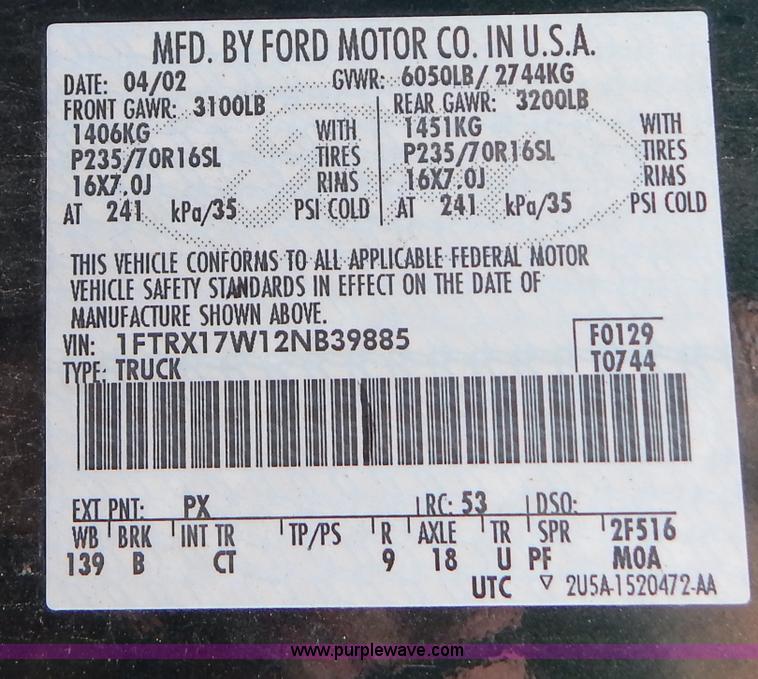 image for item G3302 2002 Ford F150 XL SuperCab pickup truck