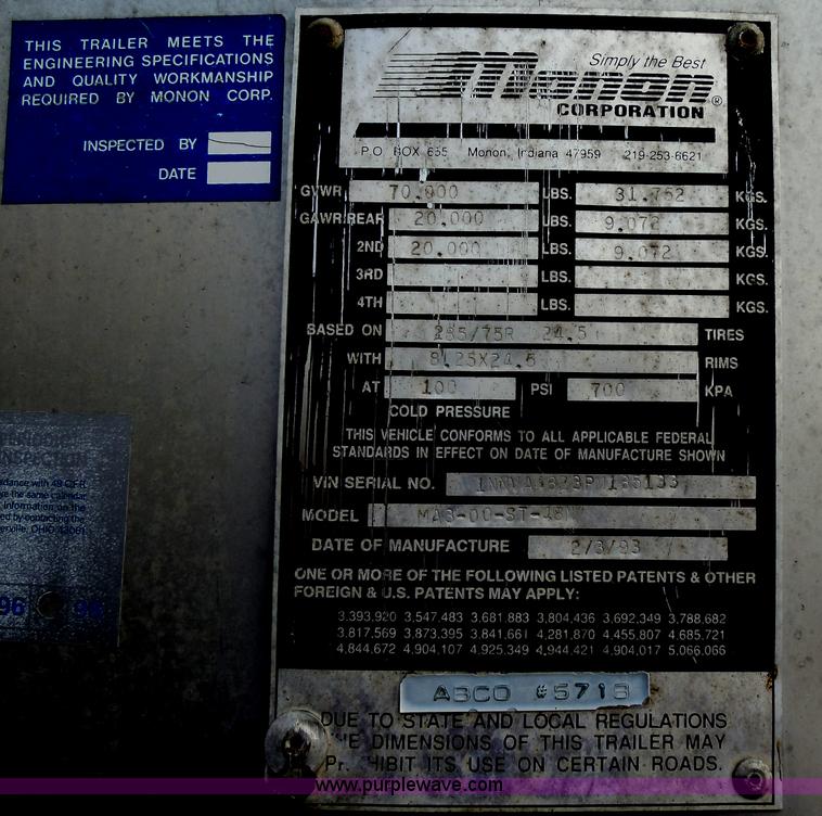 image for item G8614 1993 Monon dry van trailer