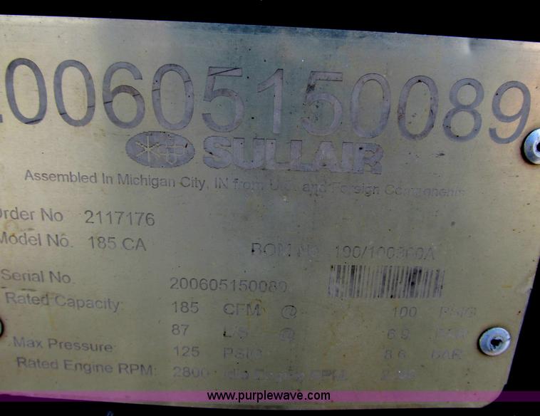 image for item G8676 Sullair 185CA air compressor