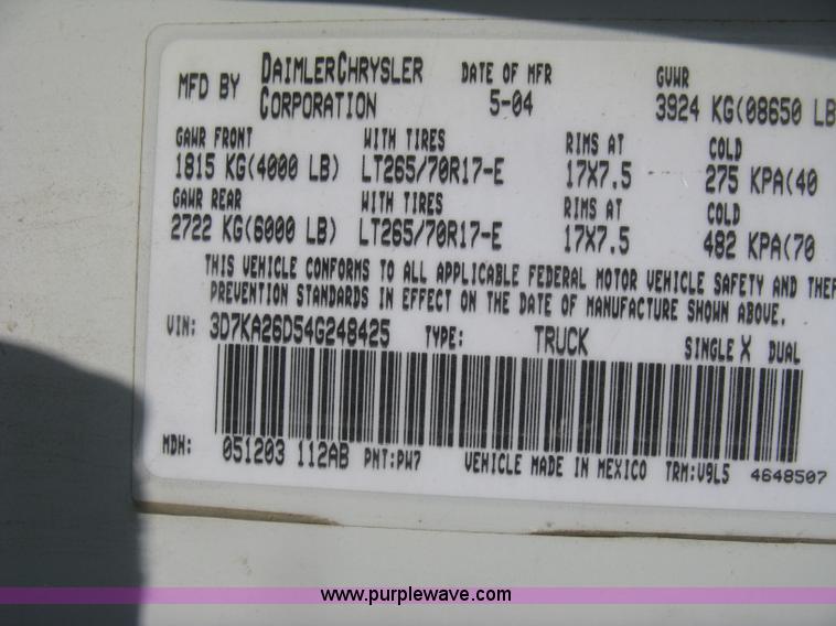 image for item D8461 2004 Dodge Ram 2500 pickup truck