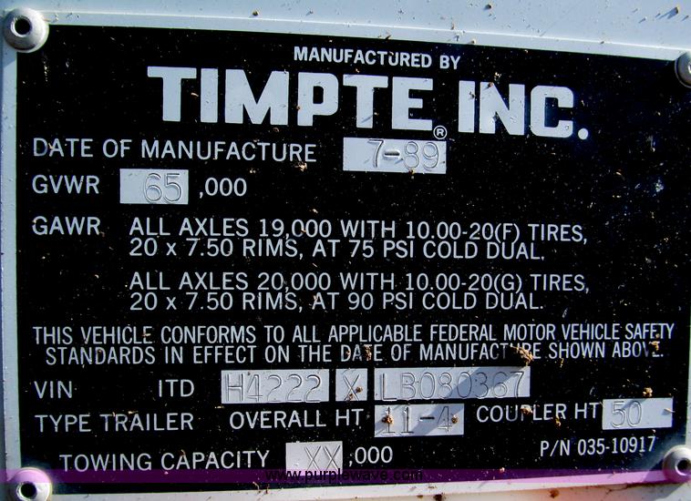 image for item F7061 1990 Timpte Century Supper Hopper grain trailer