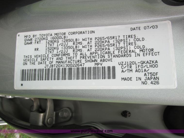 image for item B4794 2003 Lexus GX470 SUV