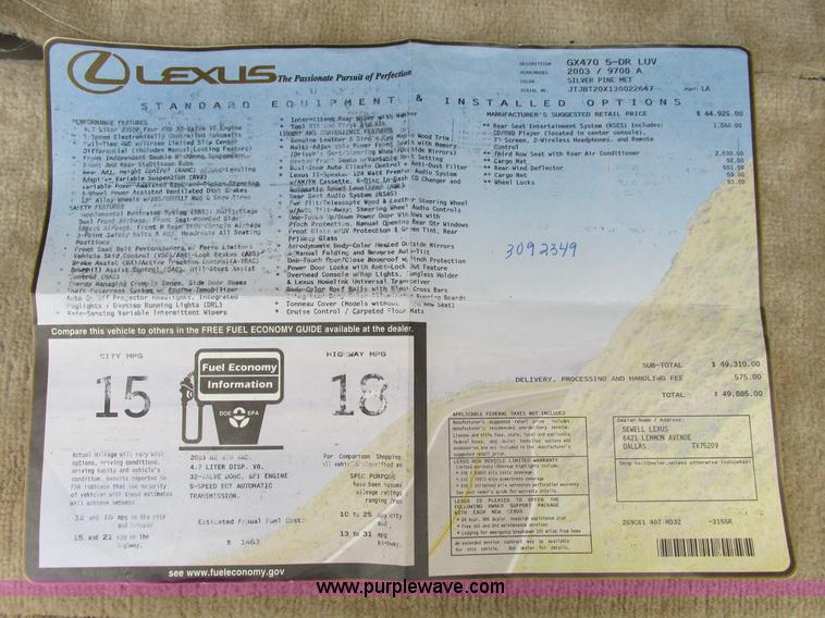 image for item B4794 2003 Lexus GX470 SUV