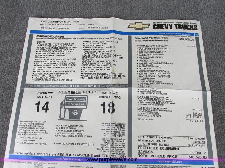 image for item B4795 2004 Chevrolet Suburban 1500 Z71 SUV