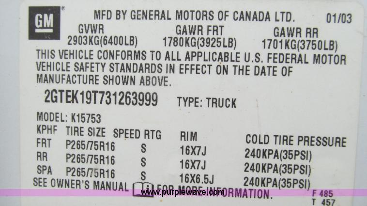 image for item G2073 2003 GMC Sierra 1500 Extended Cab pickup truck