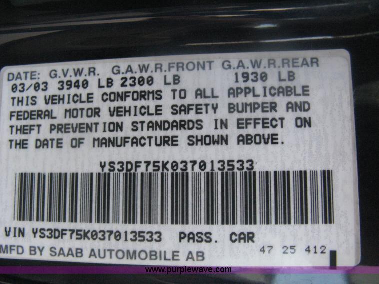 image for item H6455 2003 Saab 9-3 SE convertible